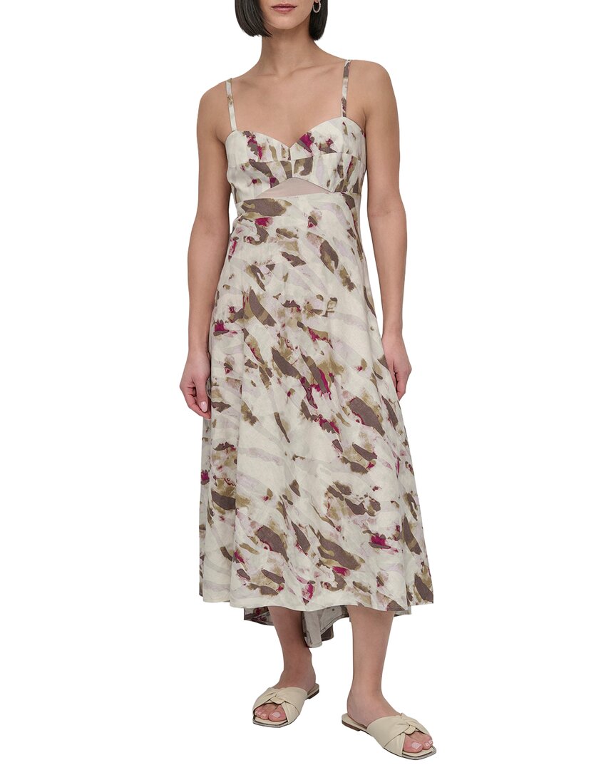 Vestido de mezcla de lino midi con estampado