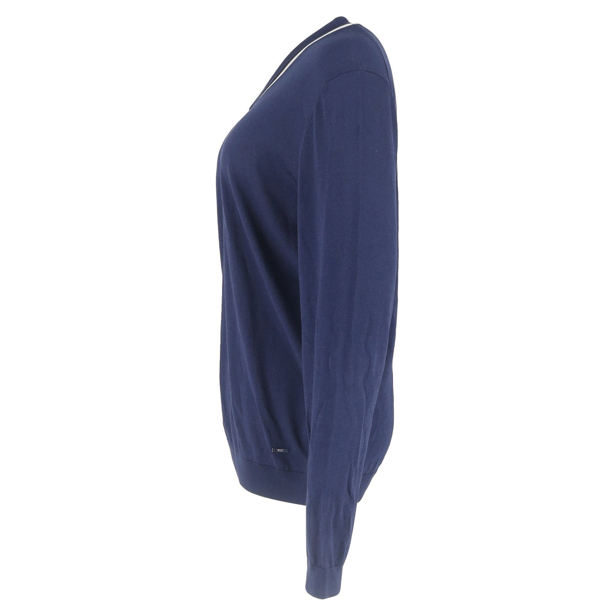 Suéter de algodón con cuello en V color azul marino