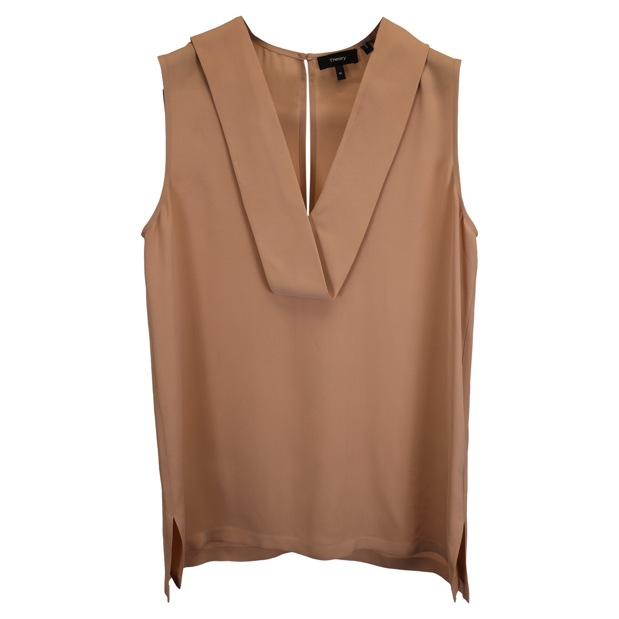 Camiseta sin mangas de seda color beige