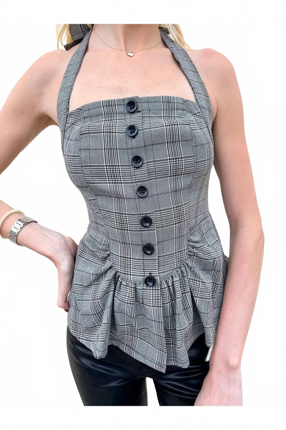 Top a cuadros color gris