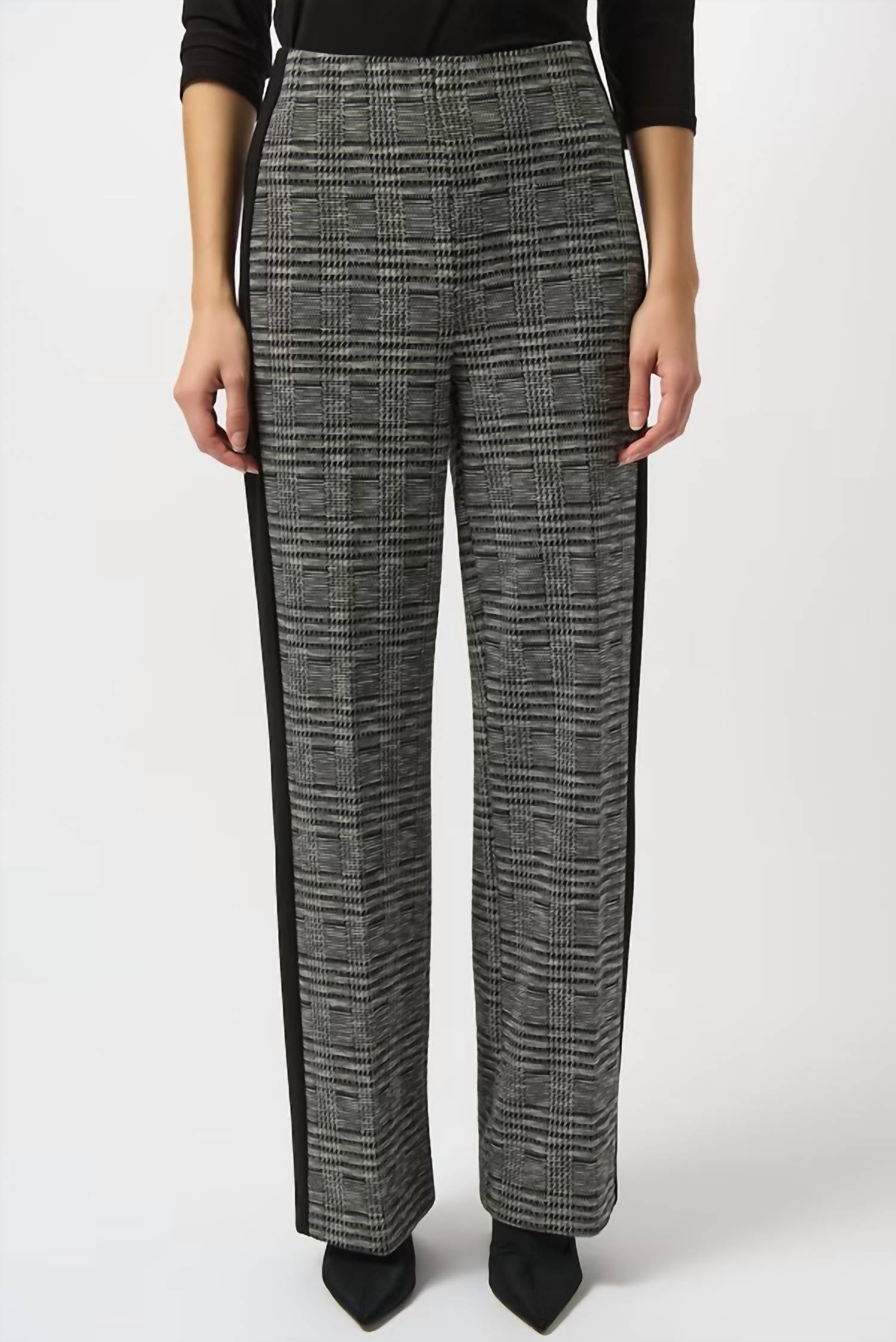 Pantalón de pierna ancha de tiro medio a cuadros color negro y blanco