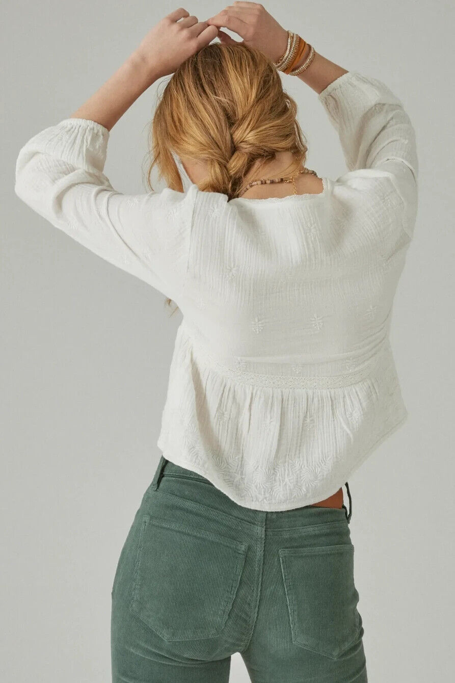 Top de mujer de algodón con cuello en V color blanco