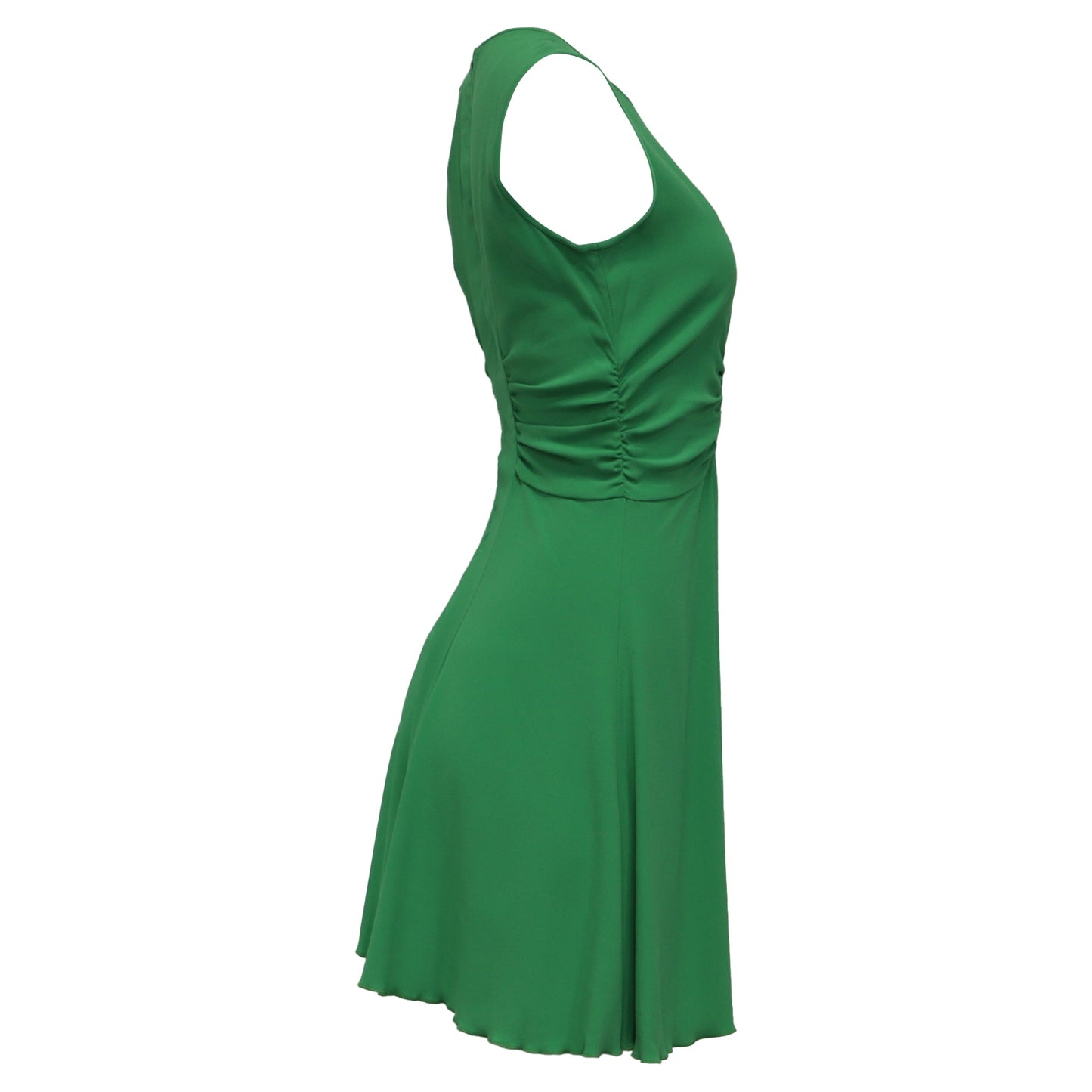 Sandro Risla Vestido Midi Verde Acampanado en Viscosa Verde