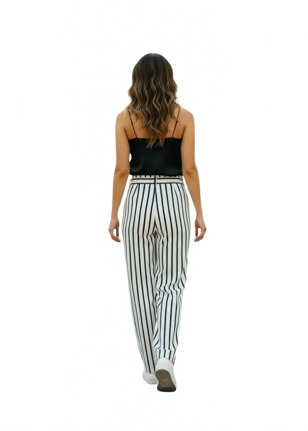 Pantalón de pierna ancha a rayas color blanco y azul