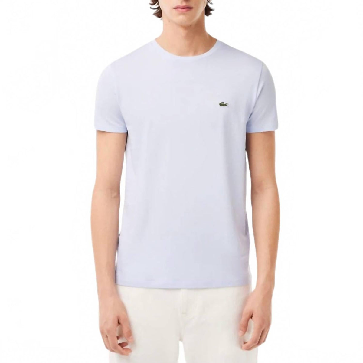 Camiseta de algodón con cuello redondo color azul claro