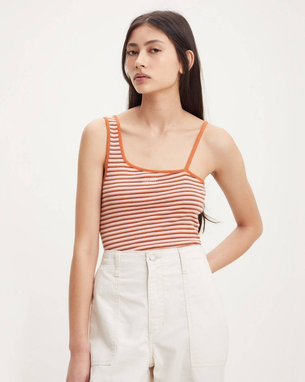 Camiseta sin mangas de mujer a rayas color naranja