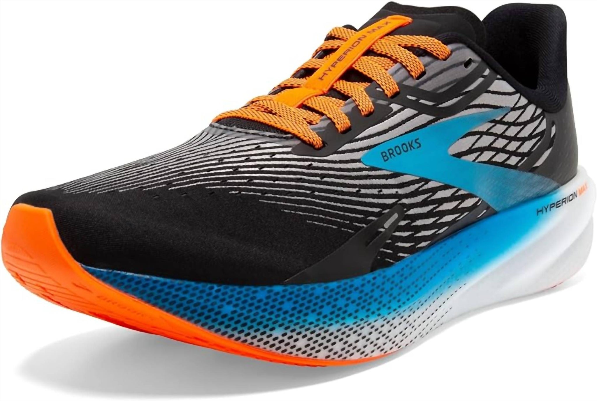Tenis para correr de hombre color negro y gris y naranja