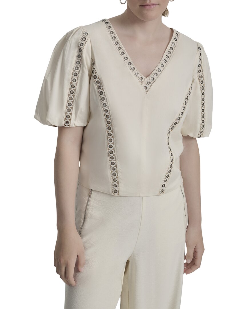 DKNY Top Manga Globo Cuello en V
