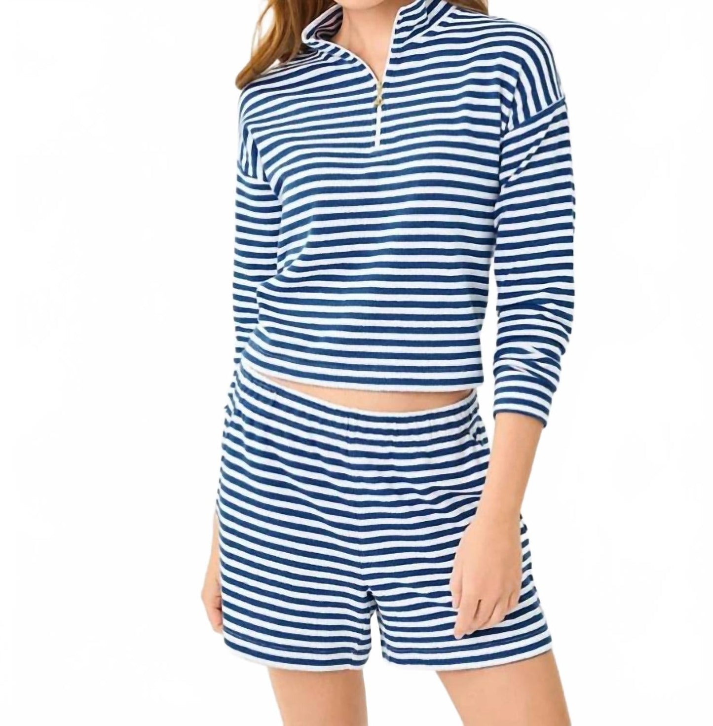 Short de tiro alto a rayas color azul marino
