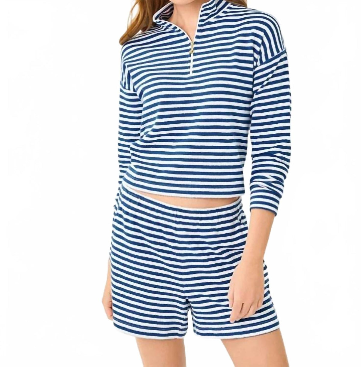 Short de tiro alto a rayas color azul marino