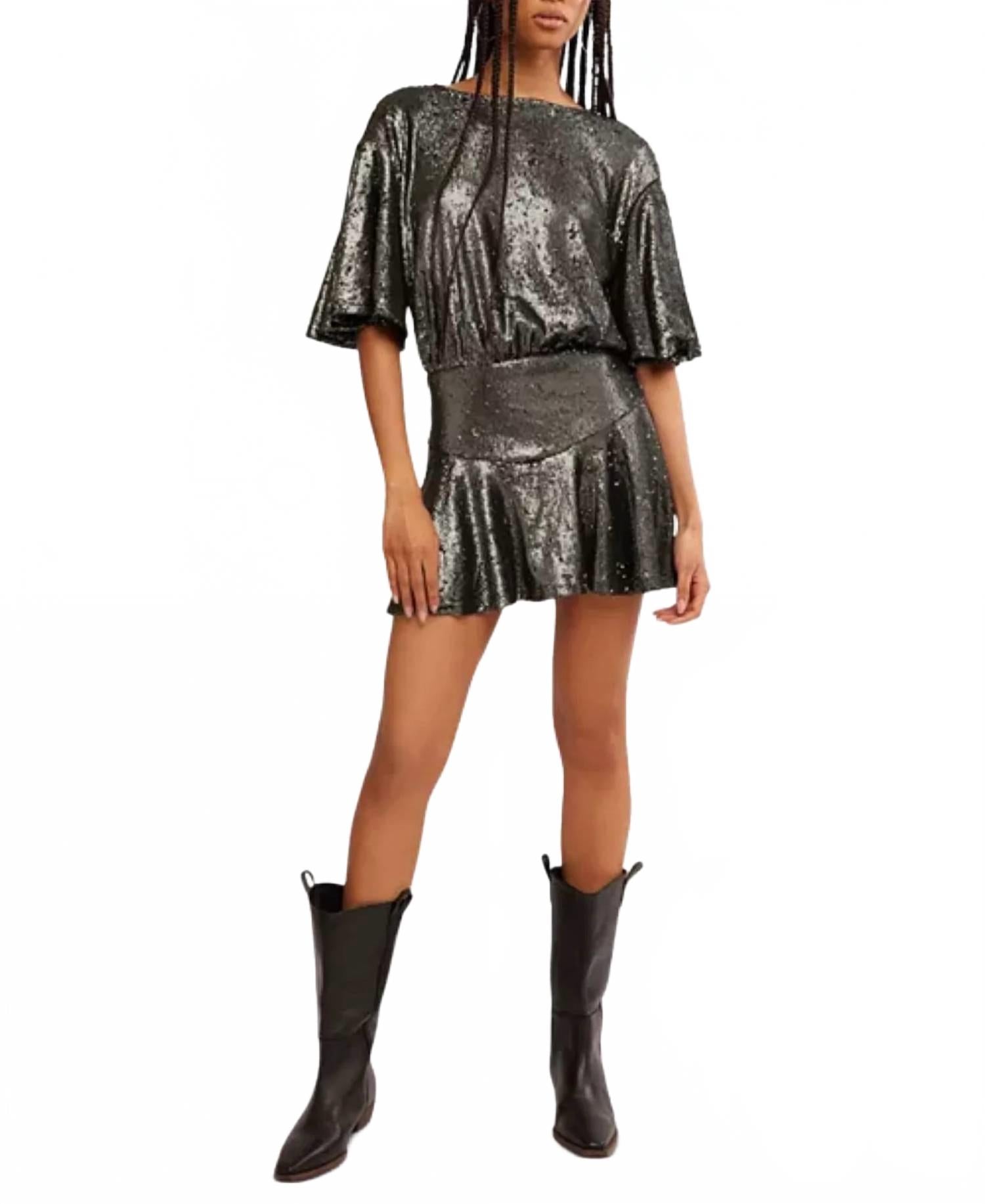 Vestido corto con lentejuelas color gris