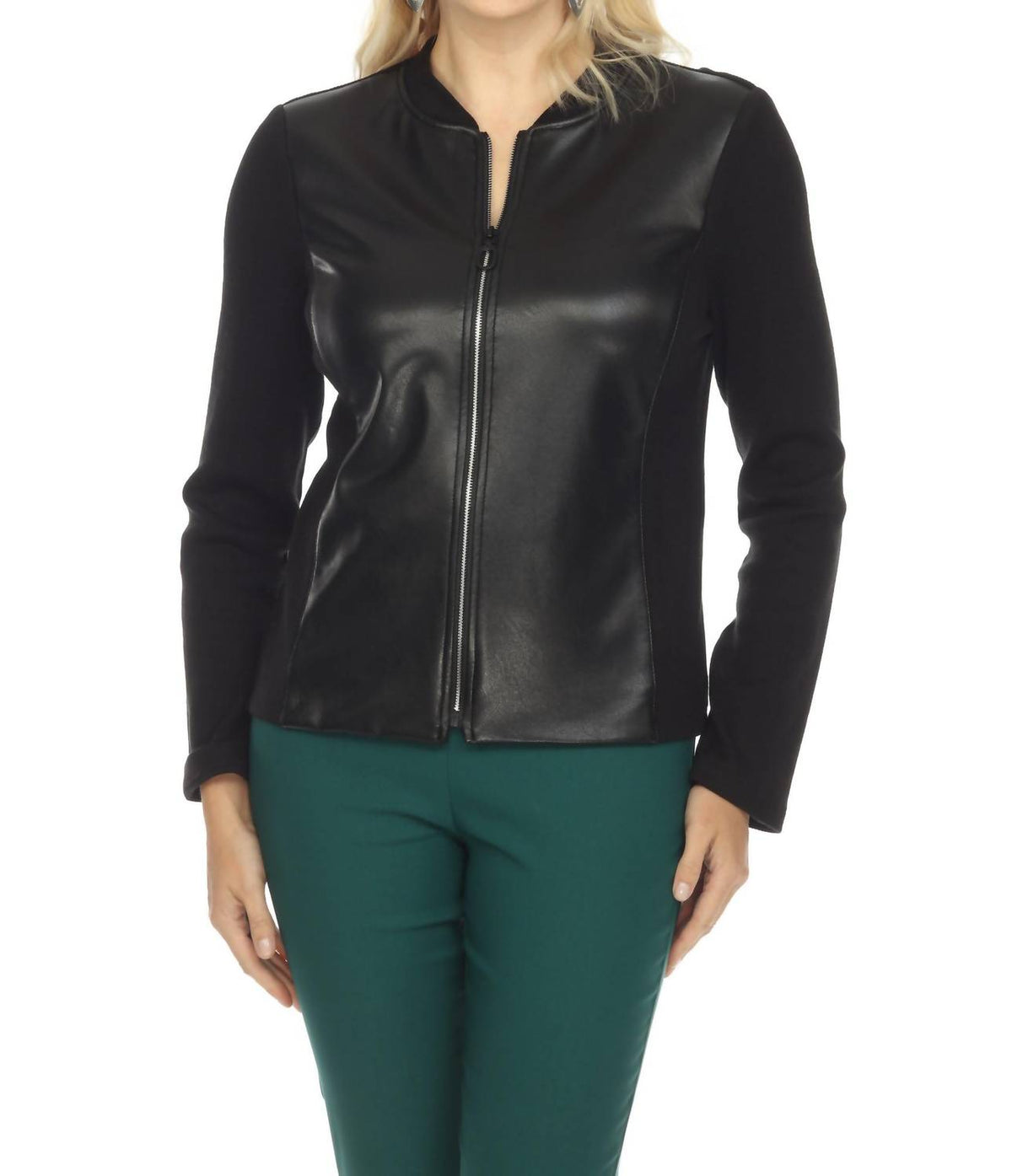 Chaqueta de efecto cuero de manga larga color negro