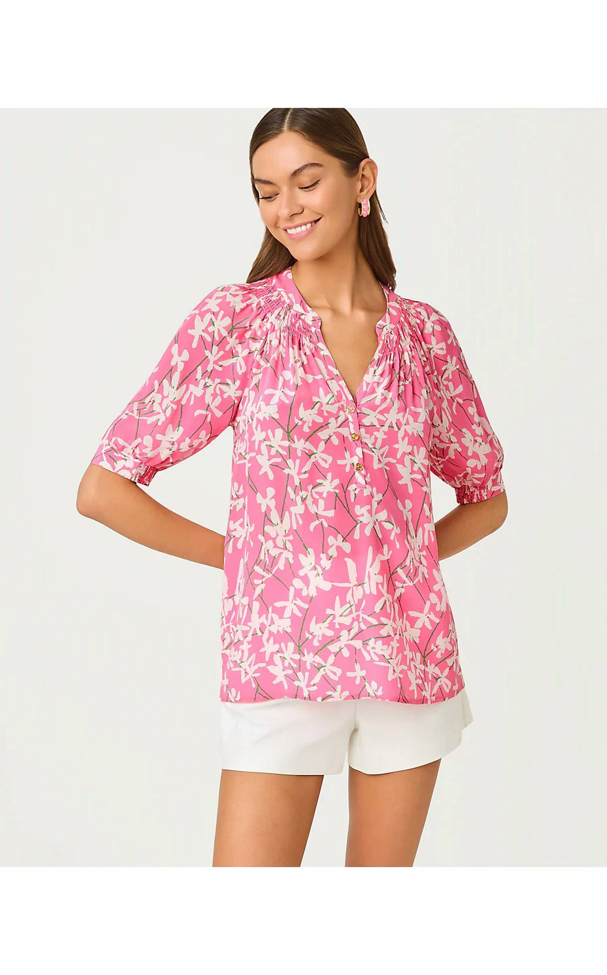 Short de seda de manga corta color rosado