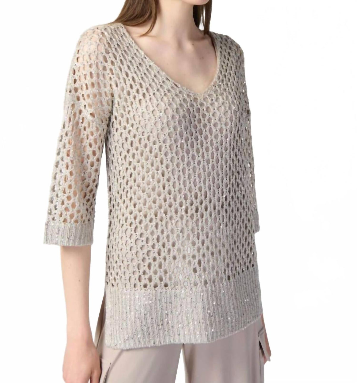 Top con cuello en V con lentejuelas