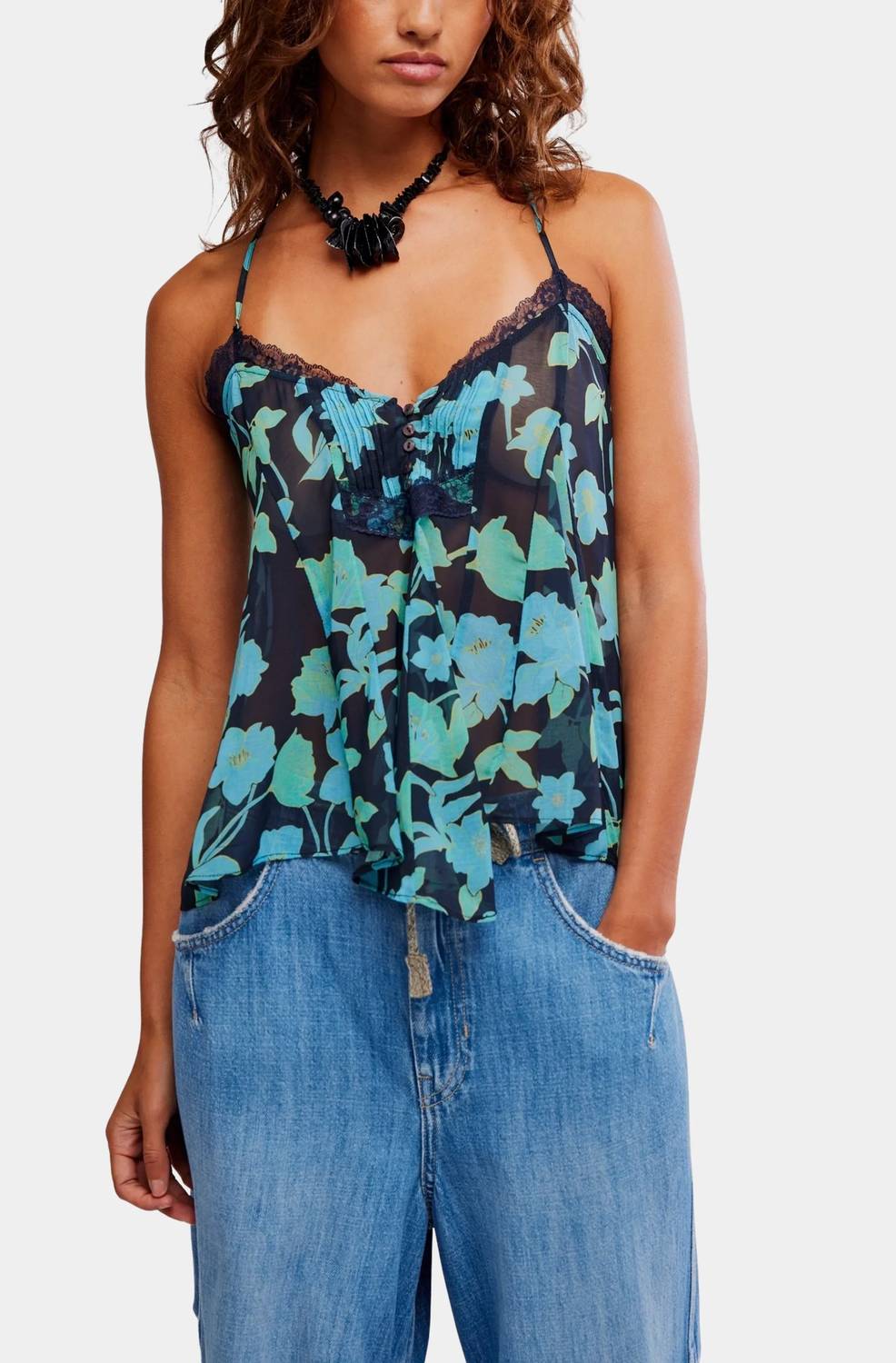 Camiseta sin mangas con estampado floral color azul