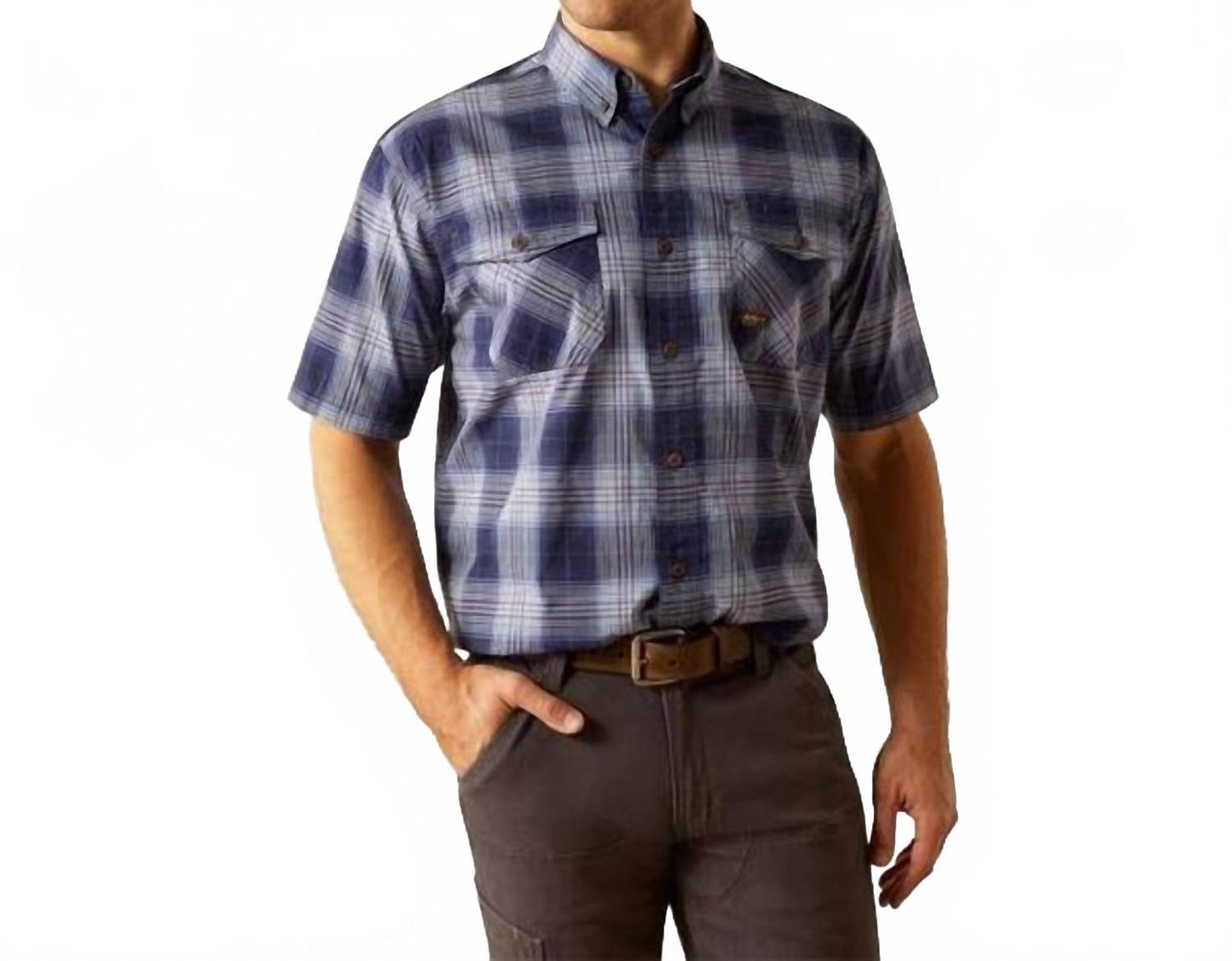 Camisa de hombre de manga corta color azul
