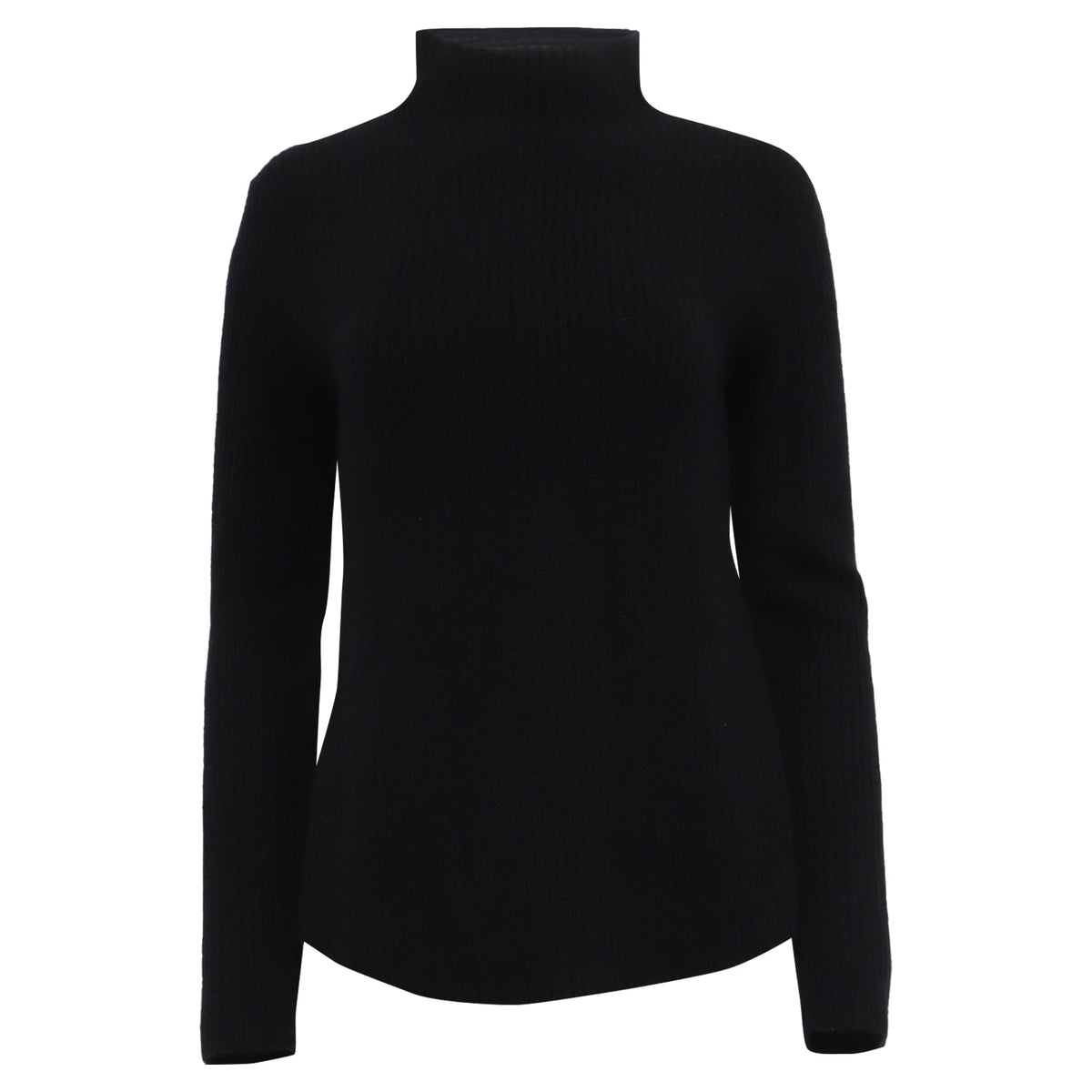 Suéter de cachemira con cuello alto con tejido acanalado color negro
