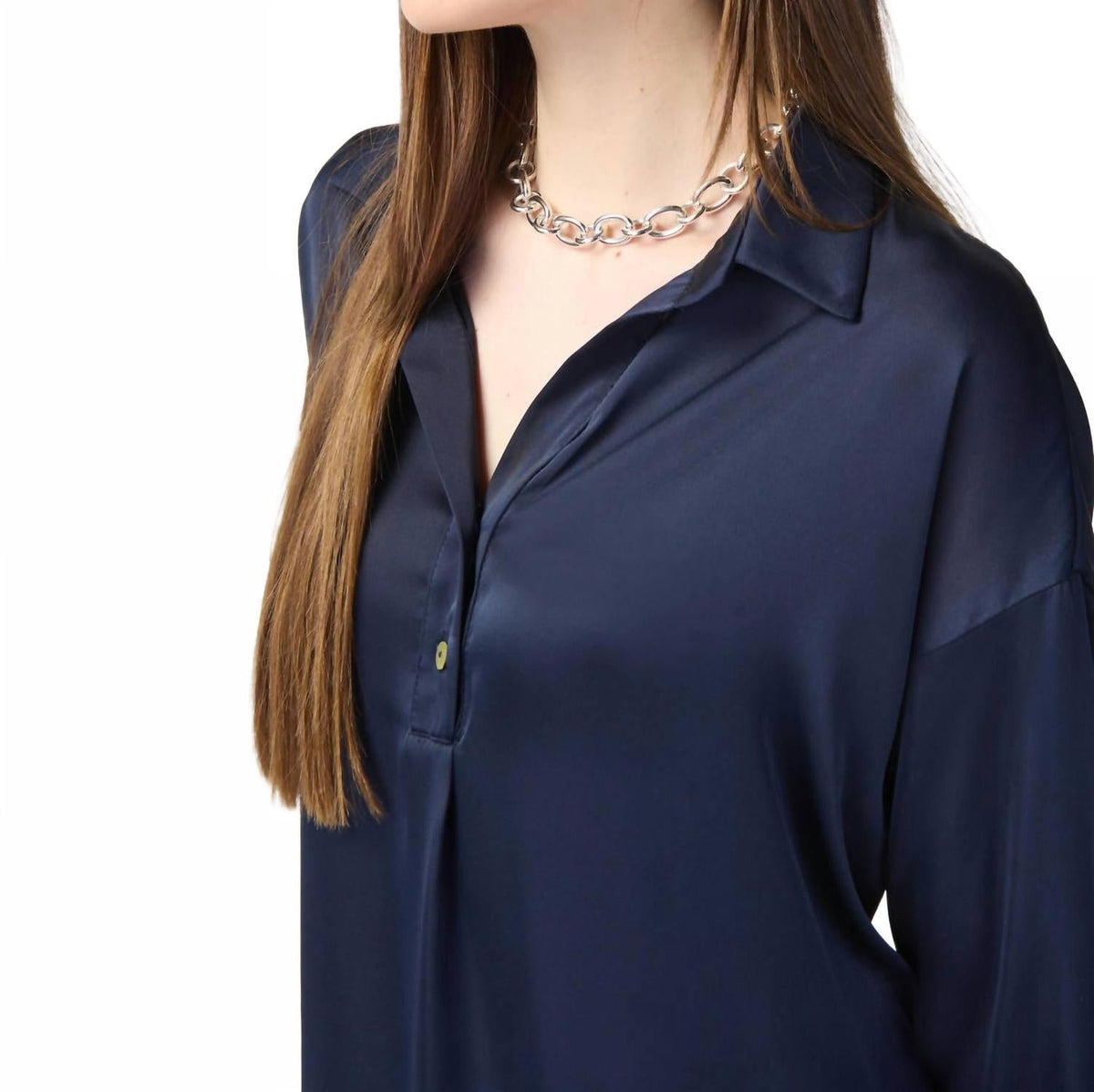 Camisa de satén de manga larga color azul