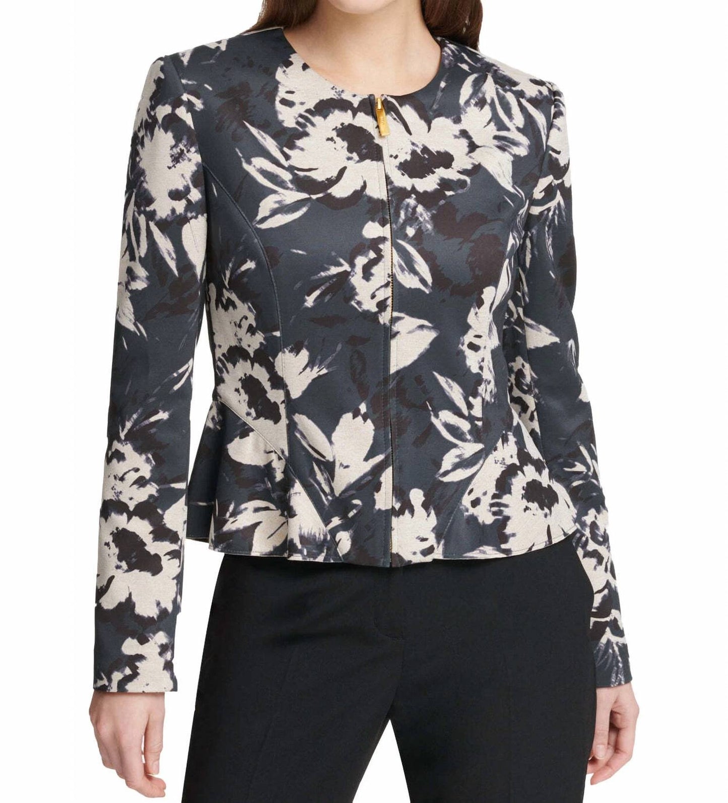 Chaqueta con estampado floral color gris