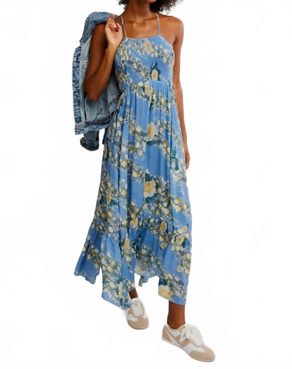 Vestido largo con estampado color azul