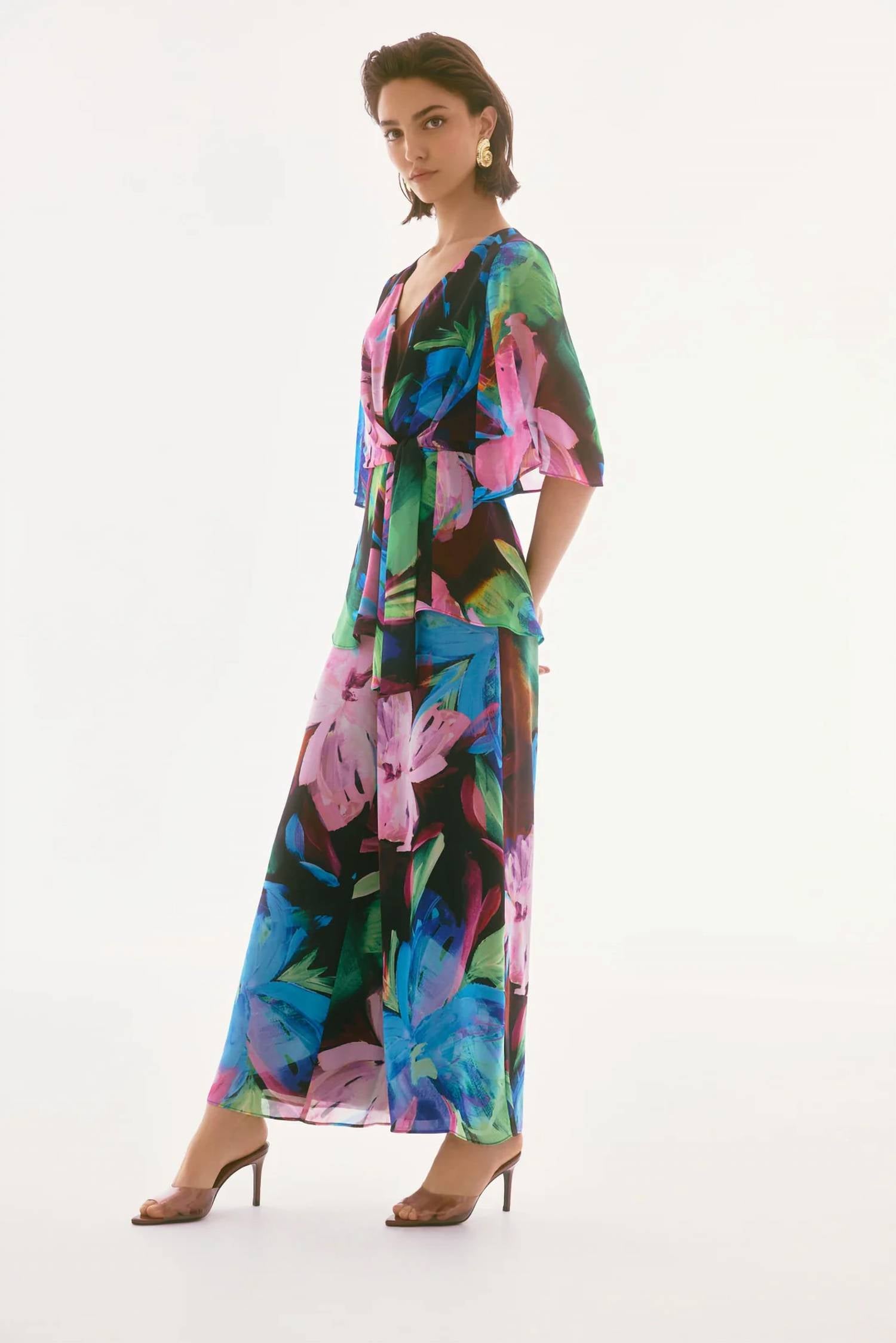 Pantalón de gasa de pierna ancha con estampado floral