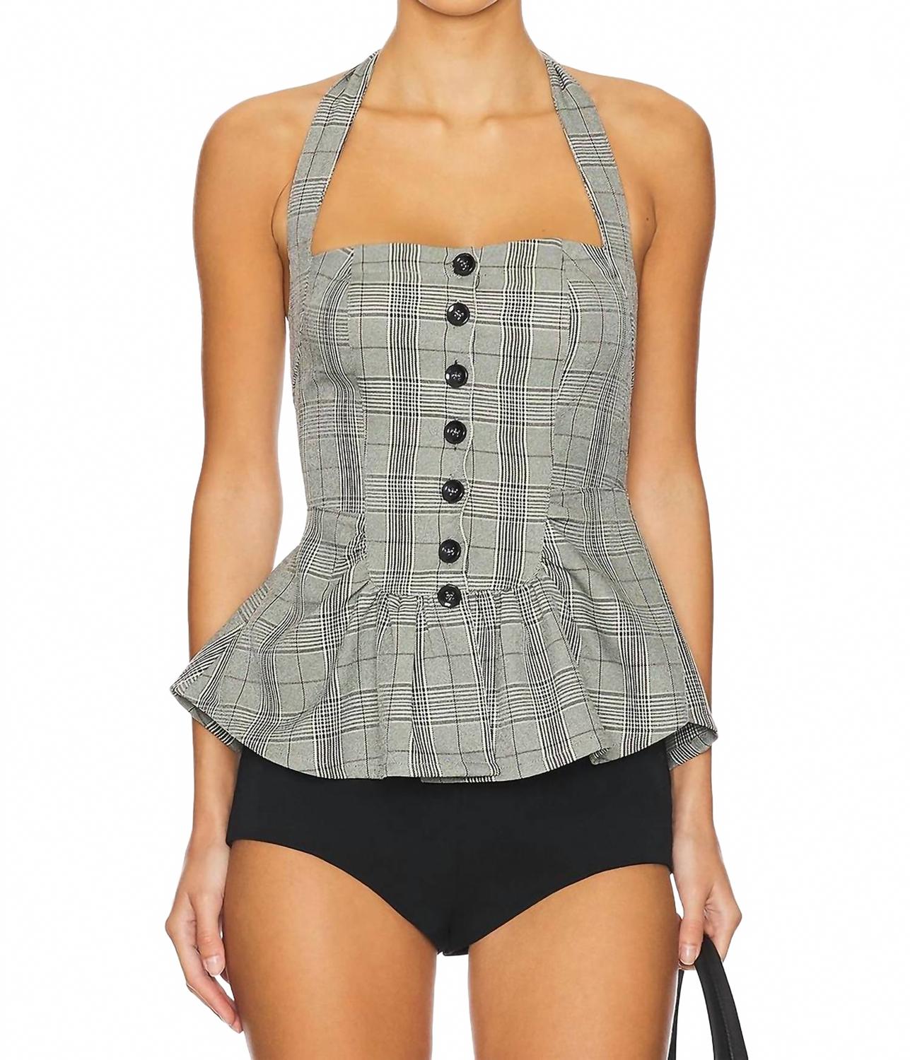 Top a cuadros color gris