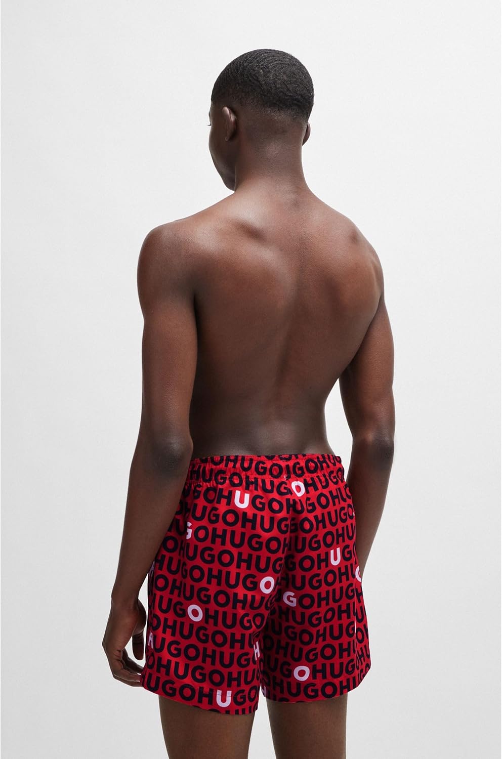 Pantaloneta de baño de hombre color negro y blanco y rojo
