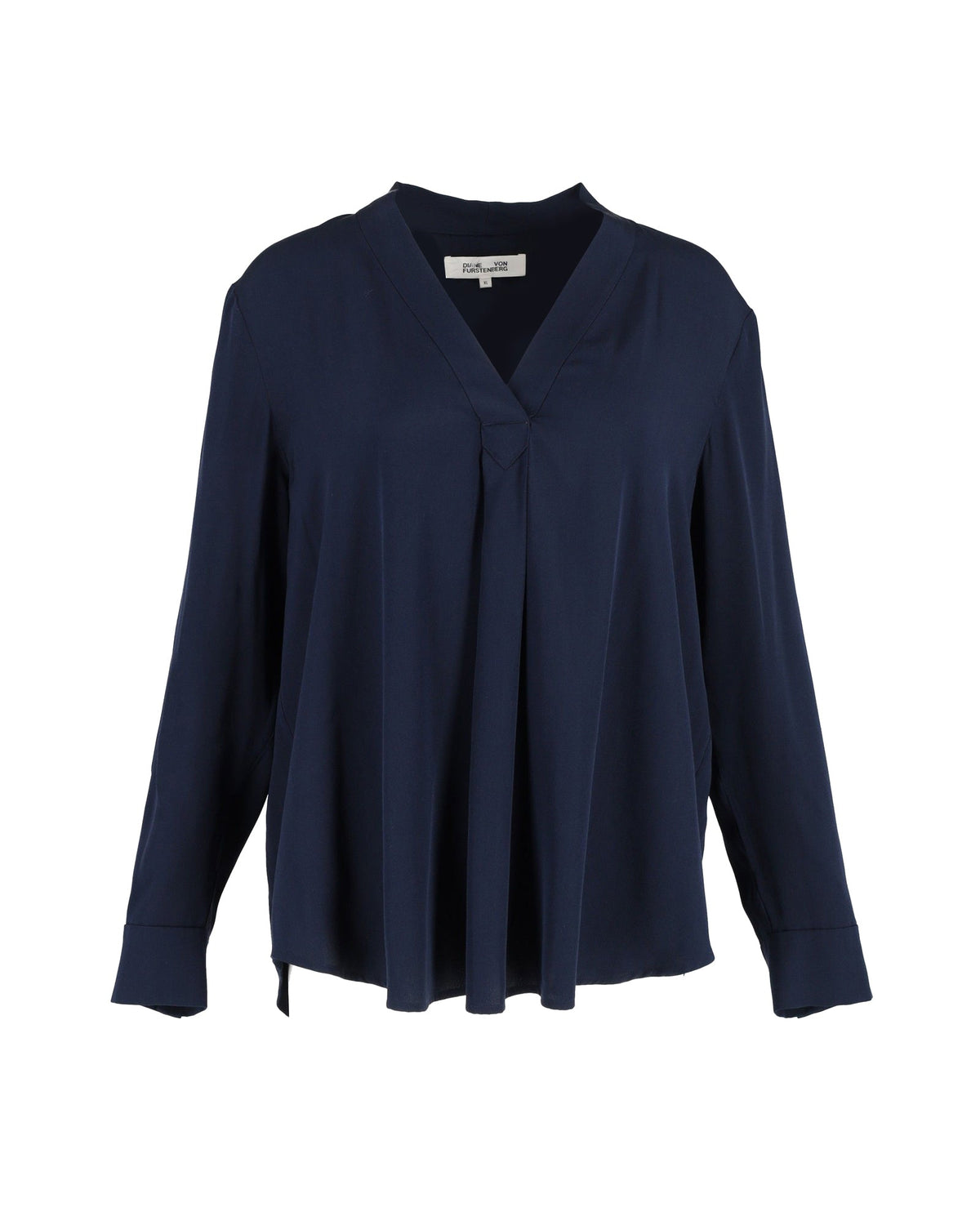 Blusa de seda con pliegues color azul marino