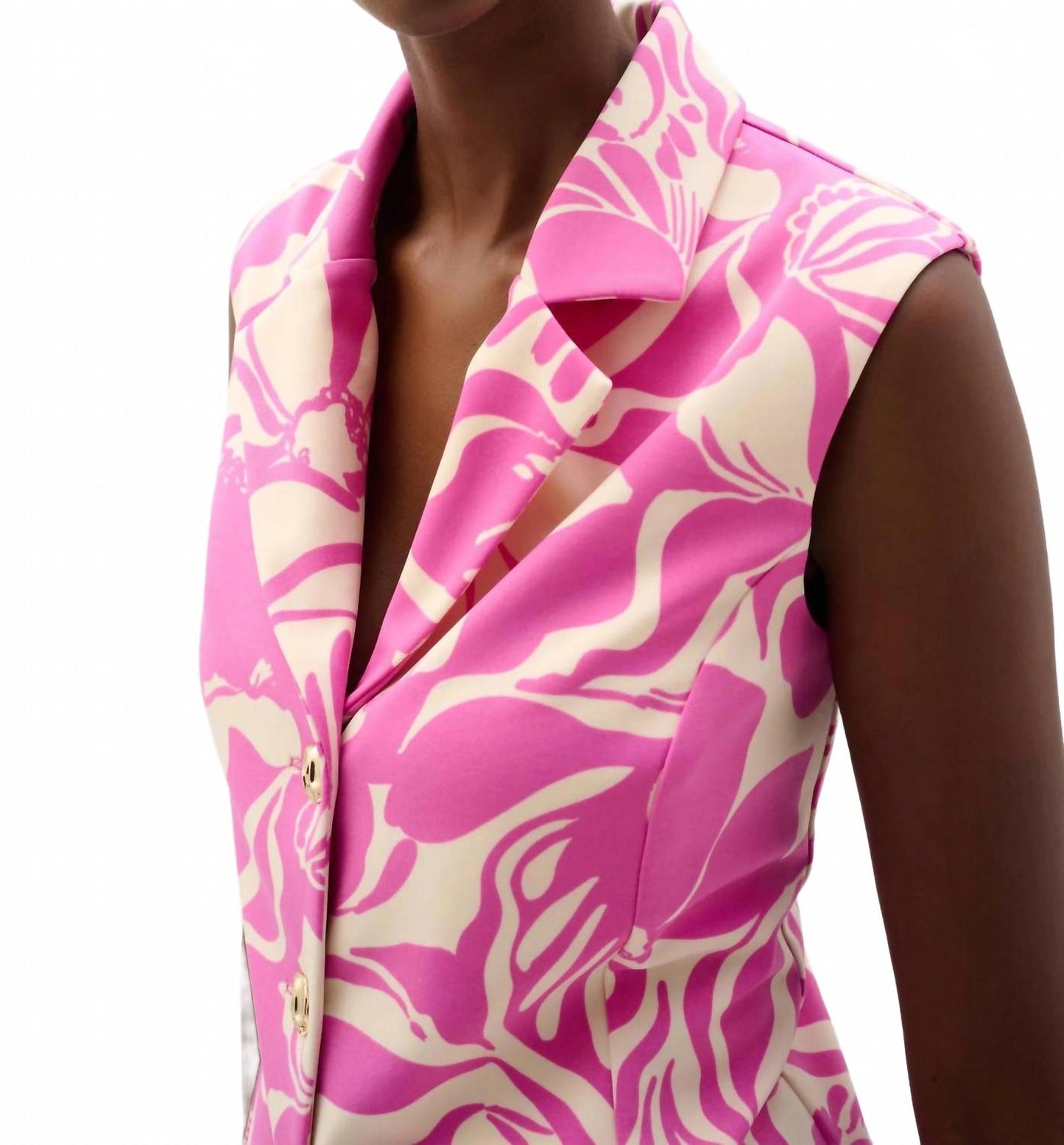 Chaleco sin mangas con estampado floral color rosado y beige