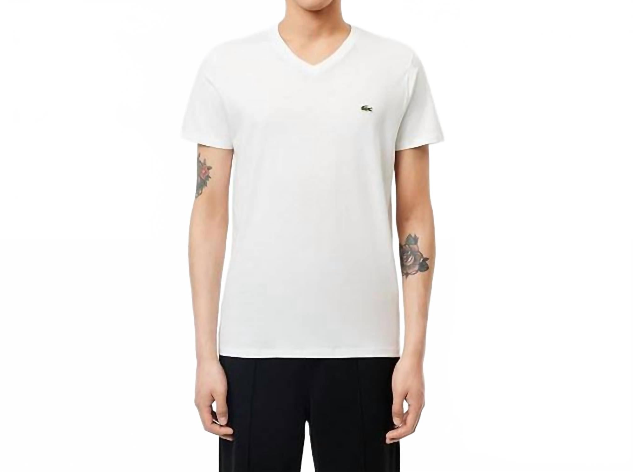Camiseta de manga corta con cuello en V color blanco