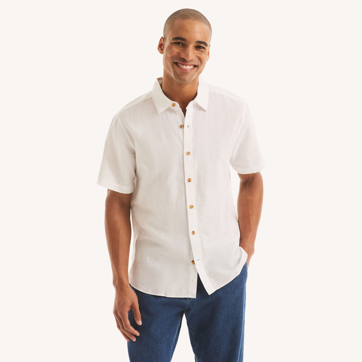 Camisa de hombre de lino de manga corta