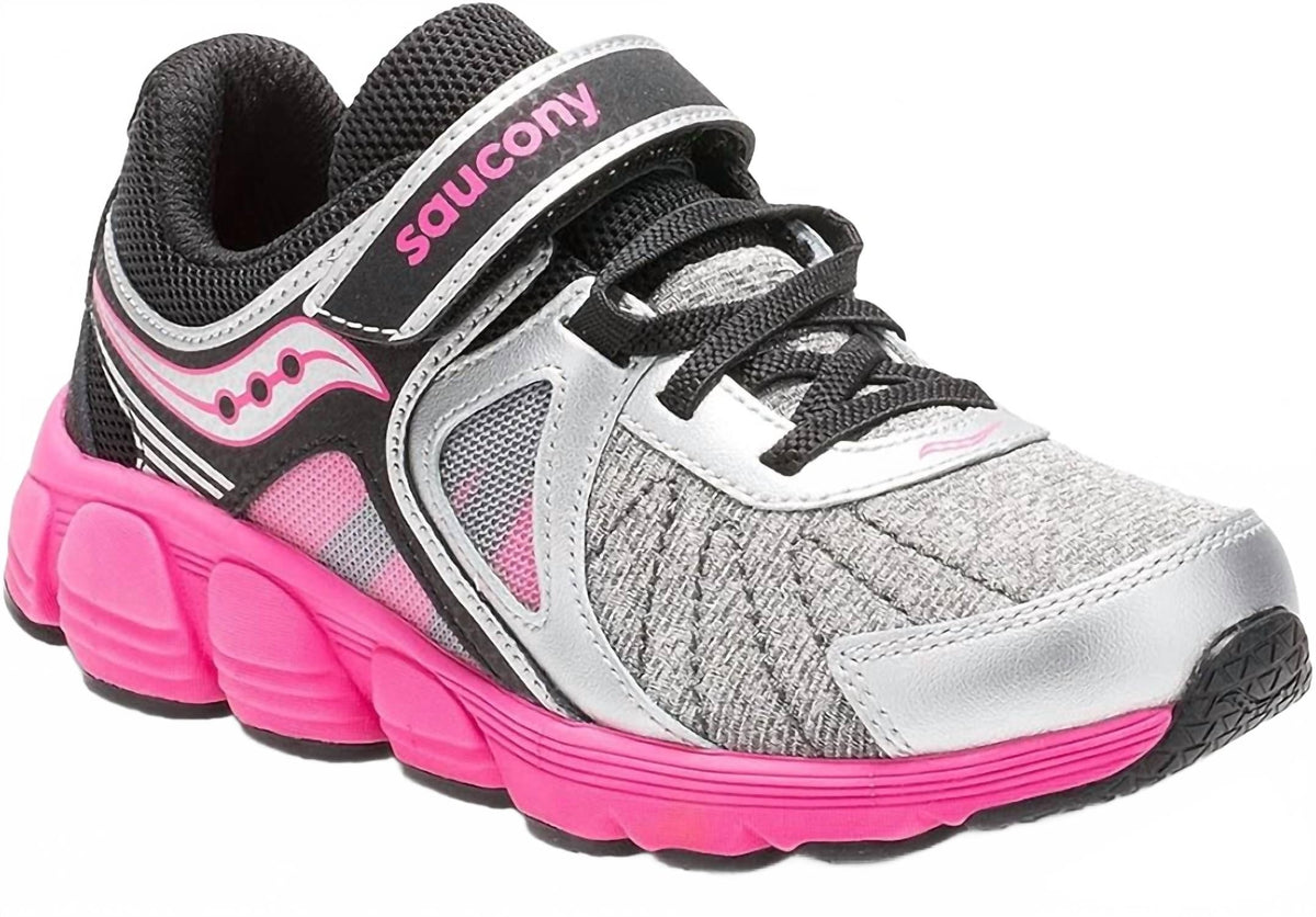 Tenis infantil color negro y rosado y plateado