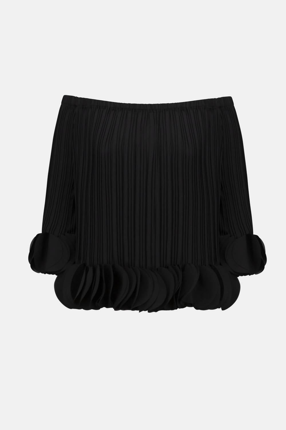 Top con hombros descubiertos con pliegues color negro