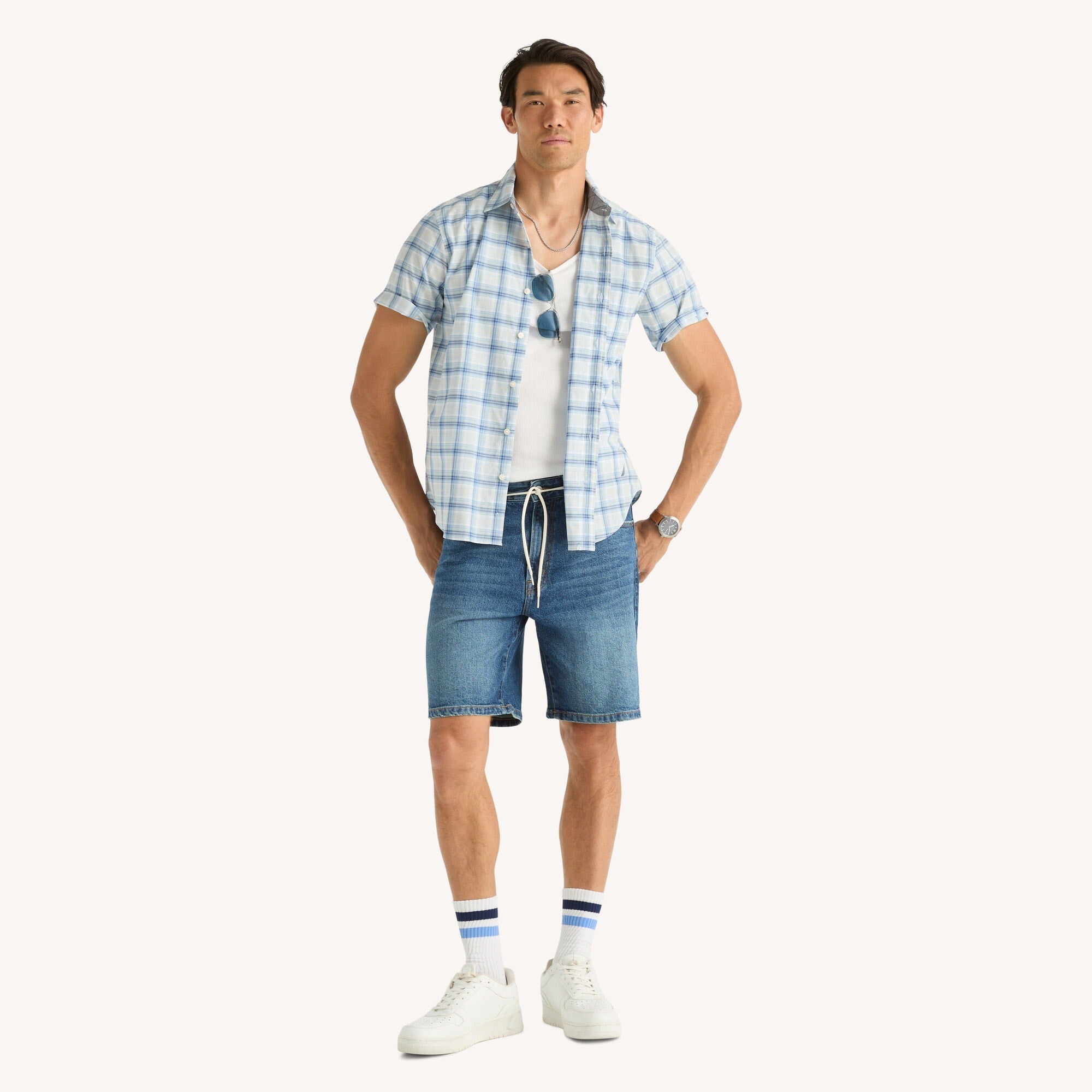 Camisa de hombre de manga corta a cuadros