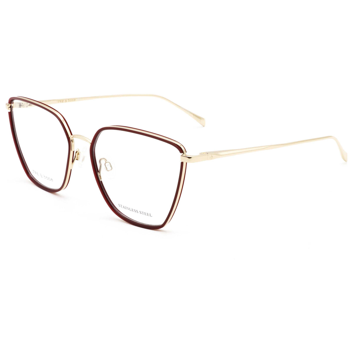 Montura para gafas de mujer 55 mm color vinotinto y dorado