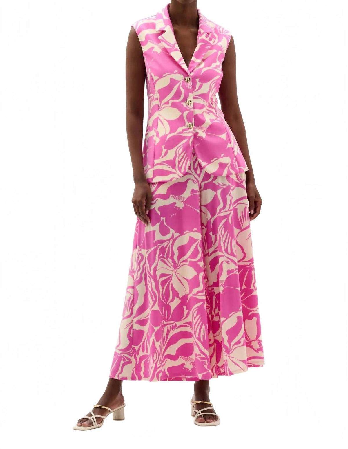 Chaleco sin mangas con estampado floral color rosado y beige