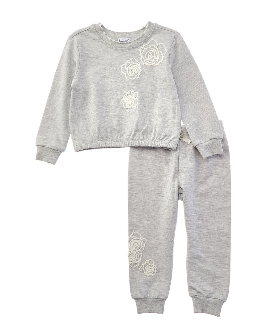 Splendid 2pc Conjunto Sudadera Bordada Rose Toss