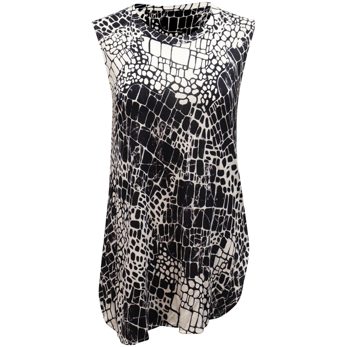 Top sin mangas color negro y blanco