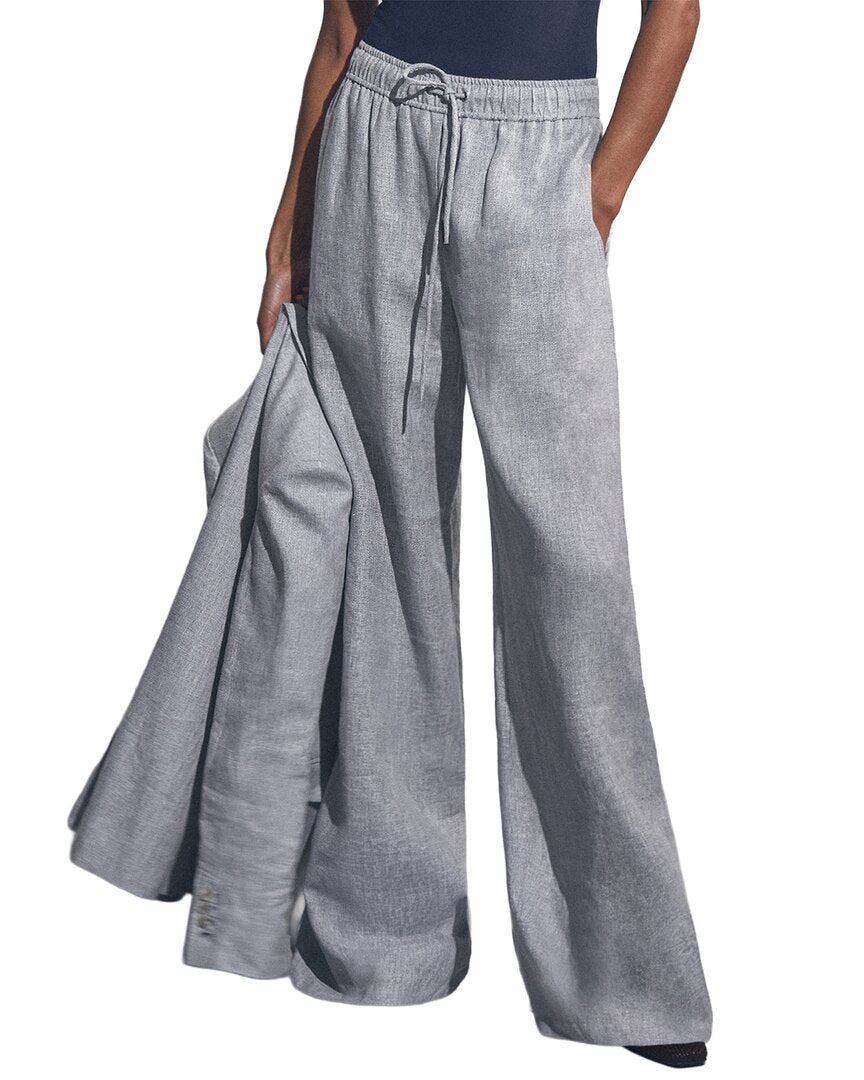 Pantalón de mezcla de lino de pierna ancha