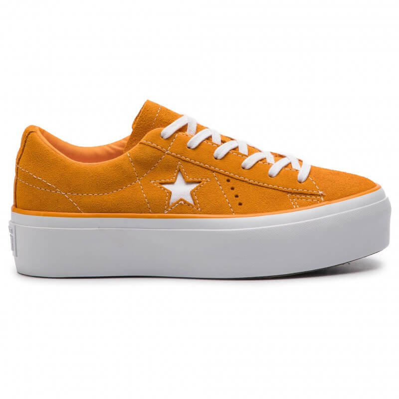 Tenis de mujer de gamuza con plataforma color naranja