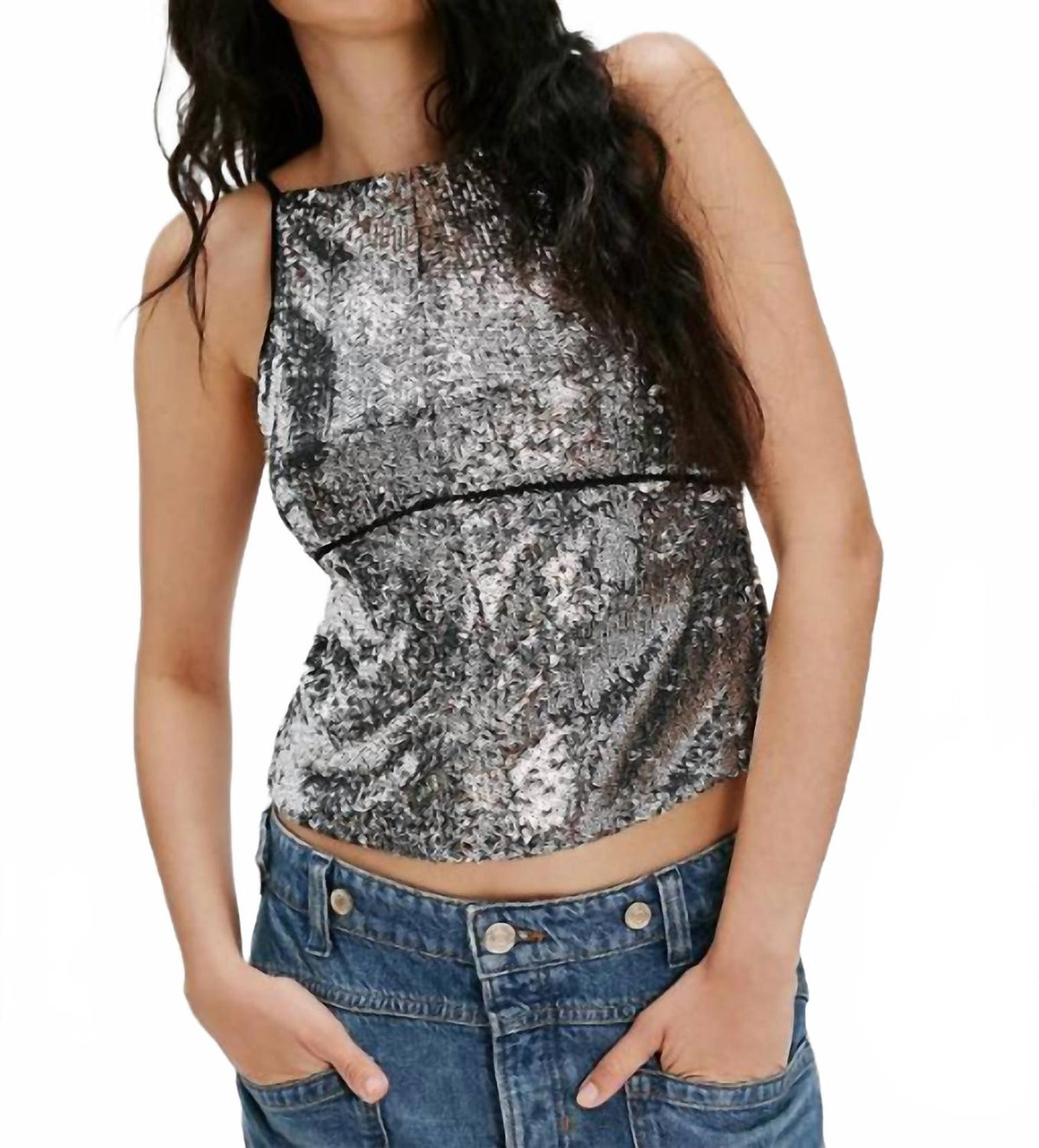 Top con lentejuelas color plateado