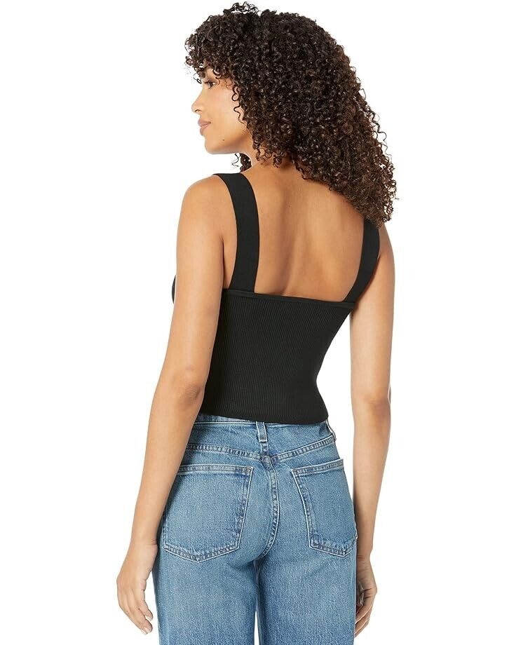 Suéter de mujer con escote cuadrado con tejido acanalado color negro