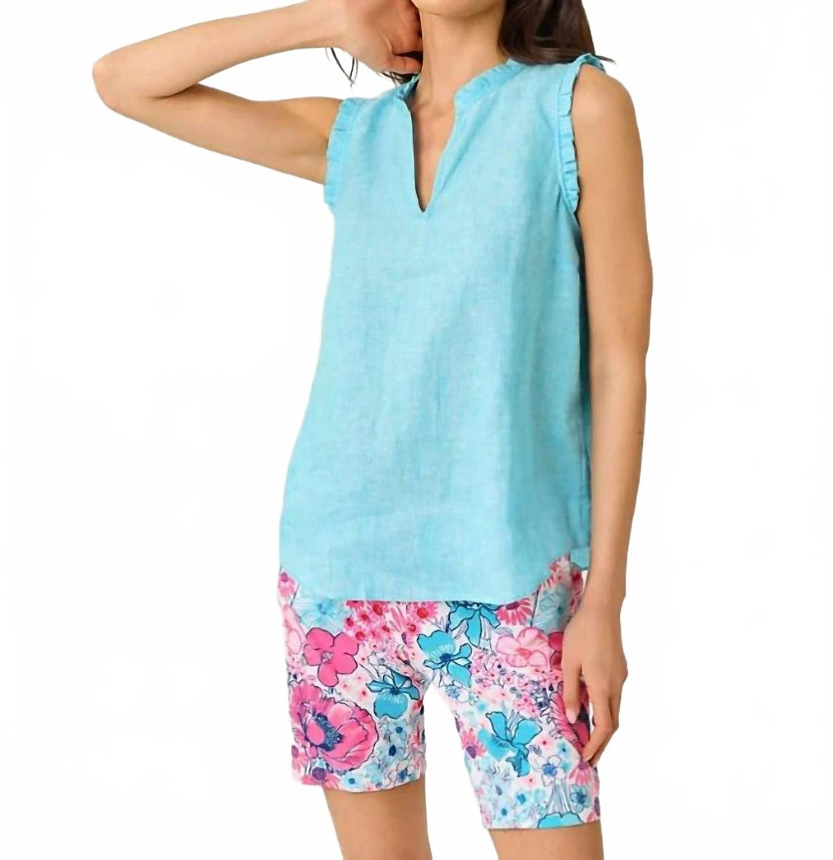 Top sin mangas con boleros color blanco y azul