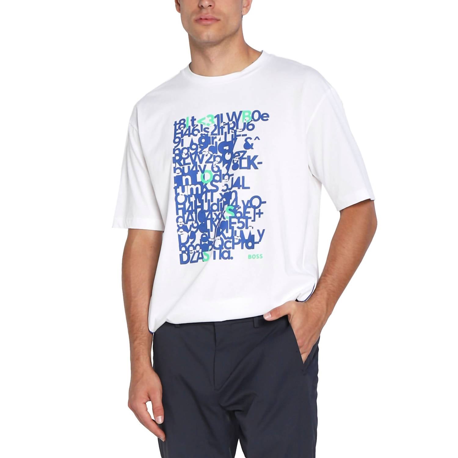 Camiseta de hombre con cuello redondo color blanco y azul