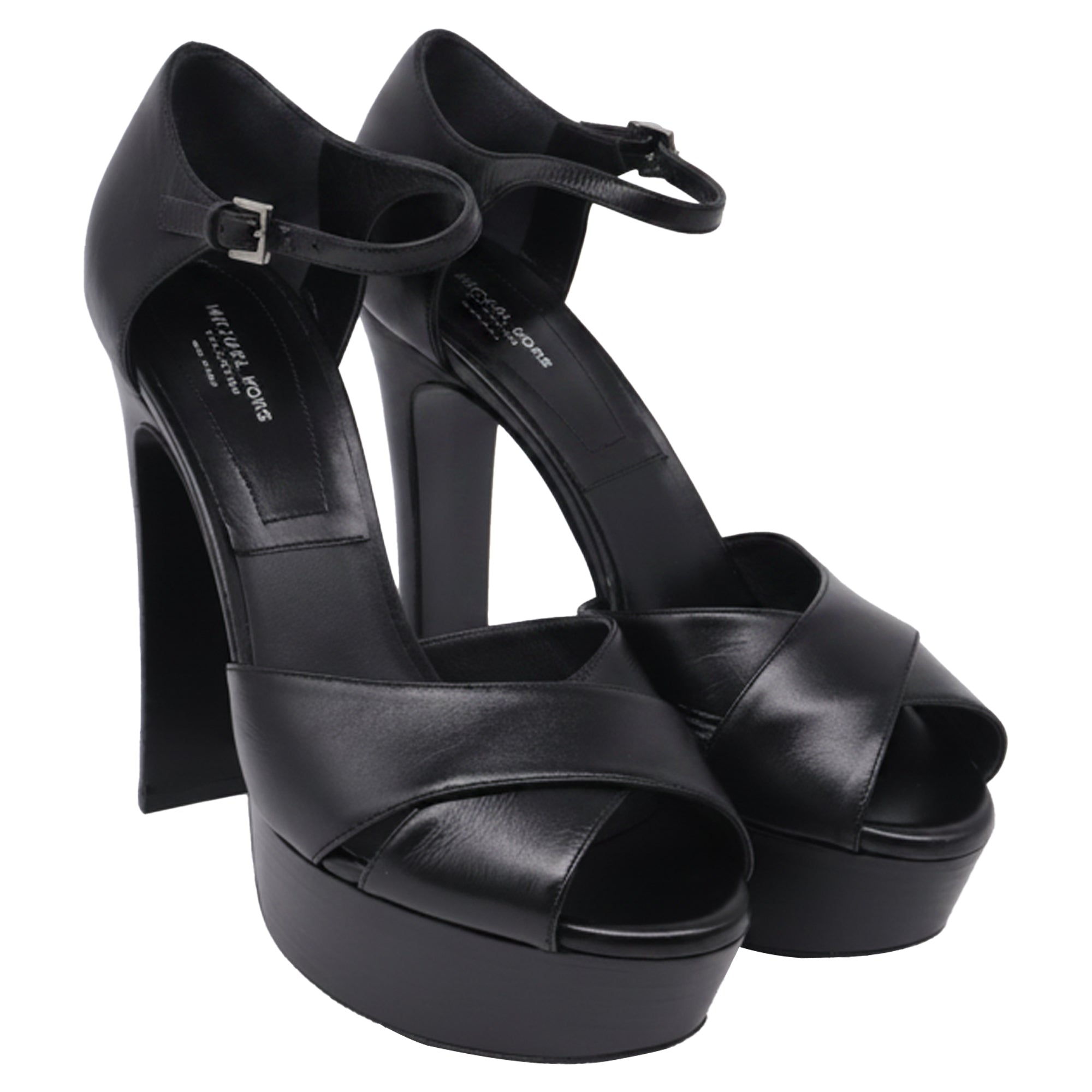 Sandalias de cuero con plataforma color negro