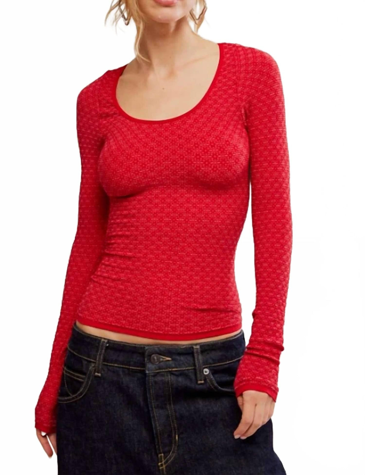 Top de manga larga color rojo