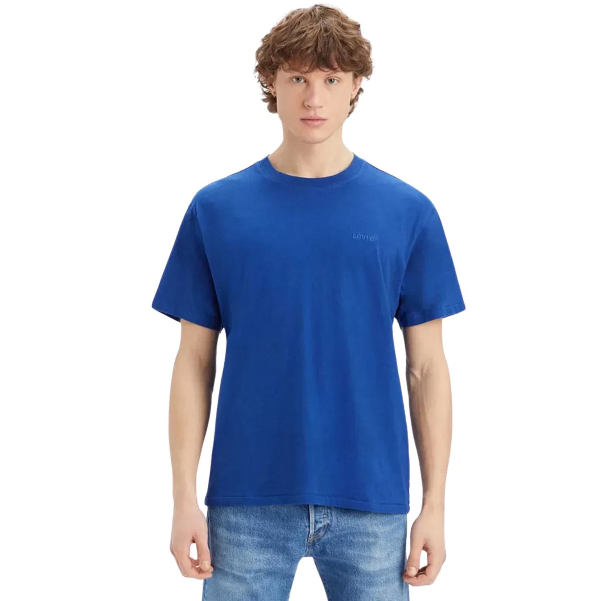Camiseta de hombre de algodón de manga corta color azul y rojo