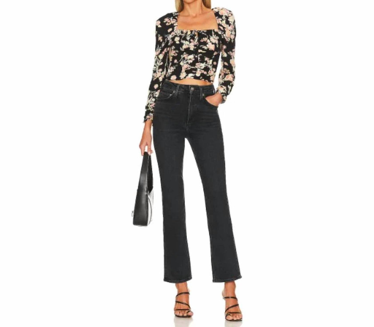 Top con estampado floral color negro