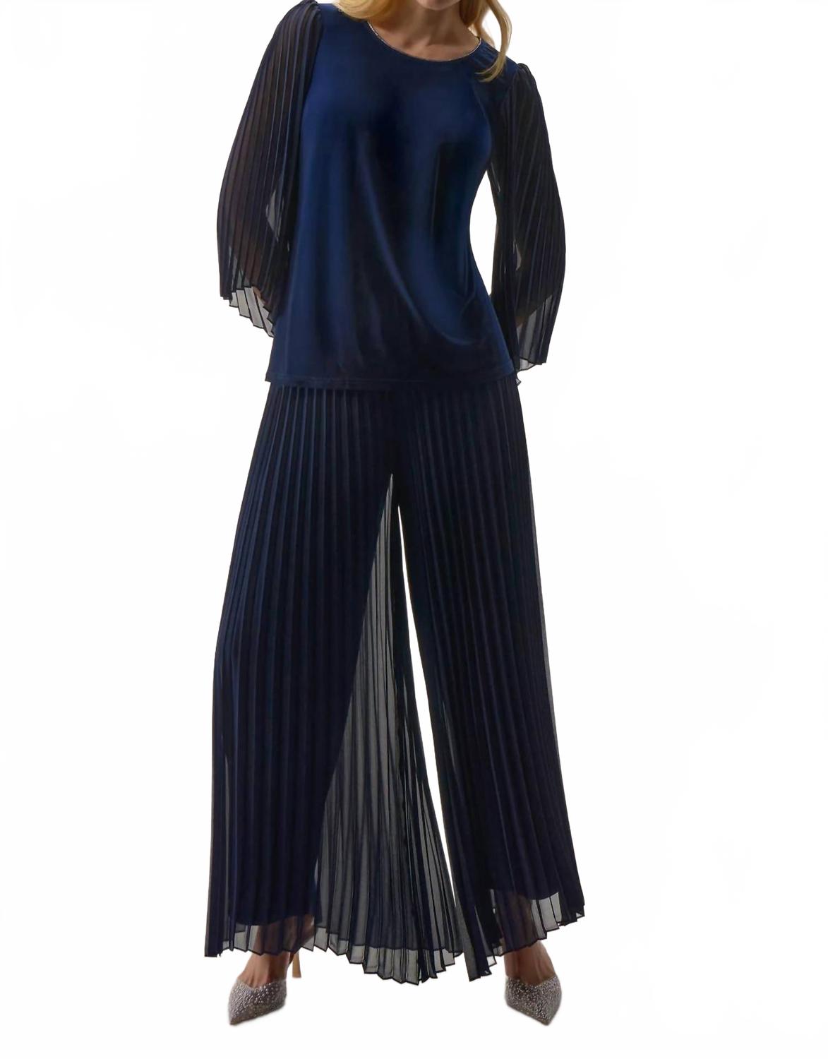 Pantalón de gasa de pierna ancha con pliegues color azul marino