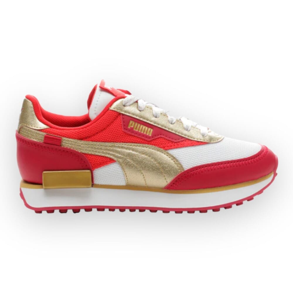 Puma Future Rider Glitz Jr White-Persian Red-Gold 384752-01 Escolar
